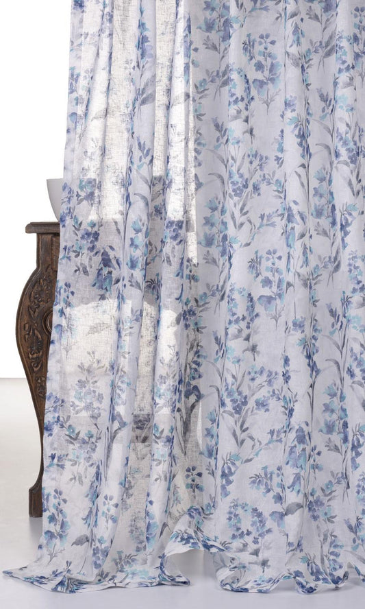 Sheer Floral Print Home Decor Fabric Sample (Blue/ Grey)