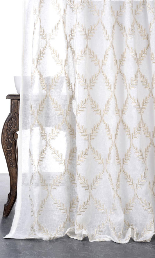 Sheer Floral Embroidered Home Decor Fabric Sample (White/ Beige)