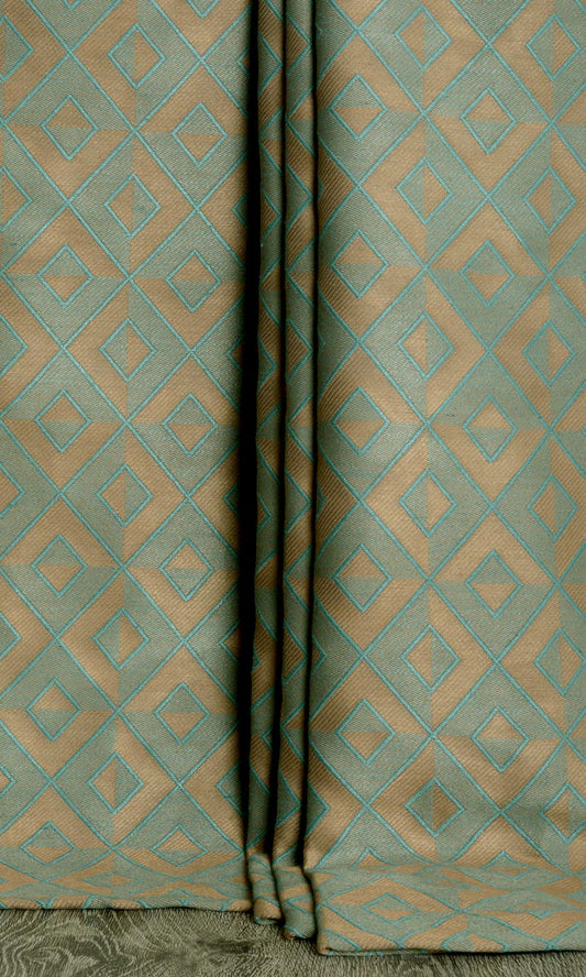 Argyle Patterned Roman Shades (Turquoise Blue/ Brown)