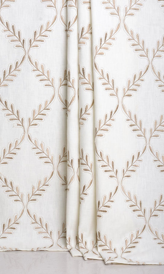 Poly-Linen Embroidered Drapery (White/ Cream)