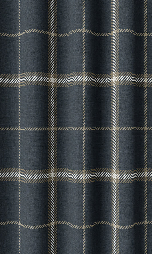 Checkered Home Decor Fabric Sample (Navy Blue/ Brown)