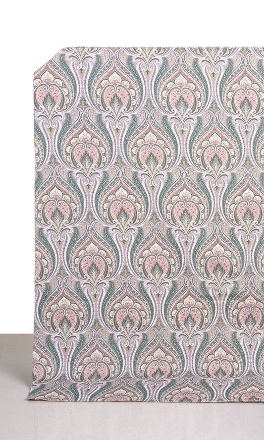 Floral Damask Window Curtains (Pink/ Green/ Grey)