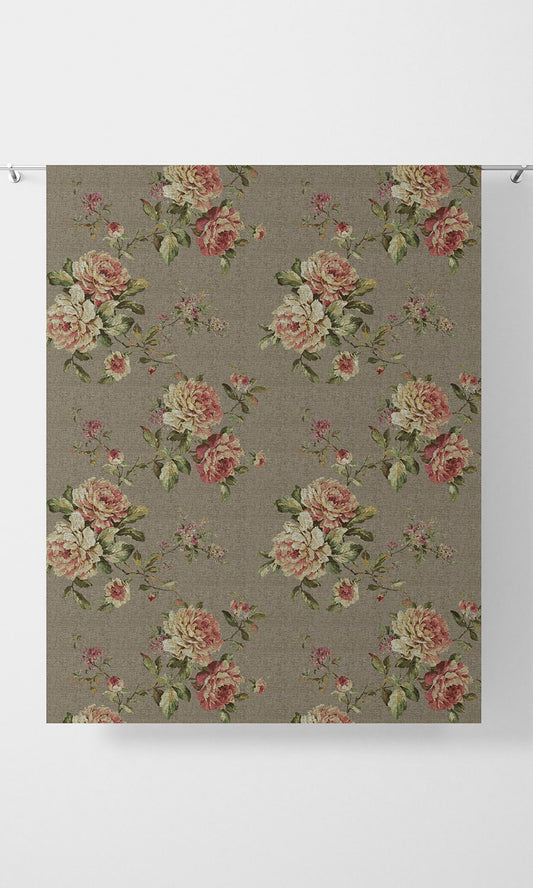 Floral Country Home Decor Fabric By the Yard (Grey/ Green/ Pink)