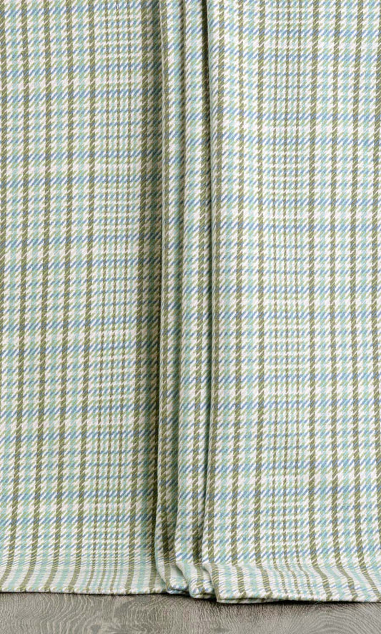 Houndstooth Cotton Drapery (Green/ Blue)