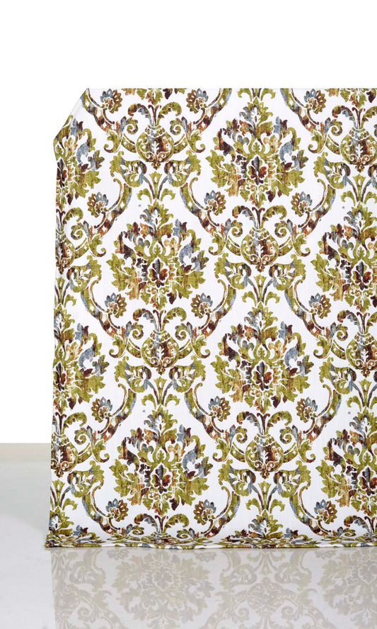 Damask Print Window Curtains (Yellow/ Green/ Brown)