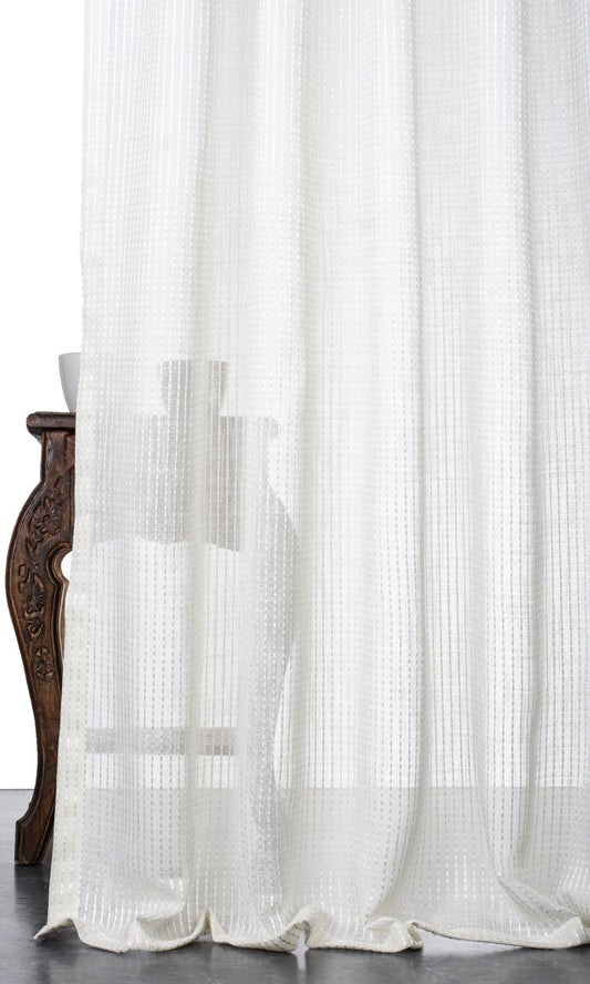 Embroidered Striped Sheer Home Decor Fabric Sample (Pearl White)