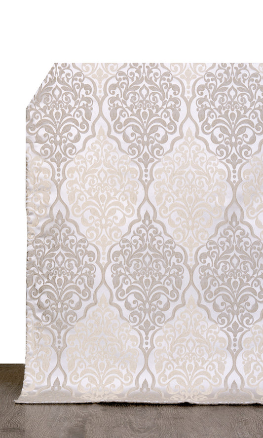 Damask Window Curtains (Beige)
