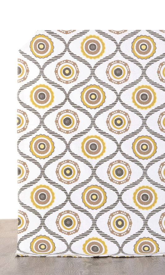 Printed Cotton Home Decor Fabric Sample (Ocher Yellow/ Gray/ Brown)