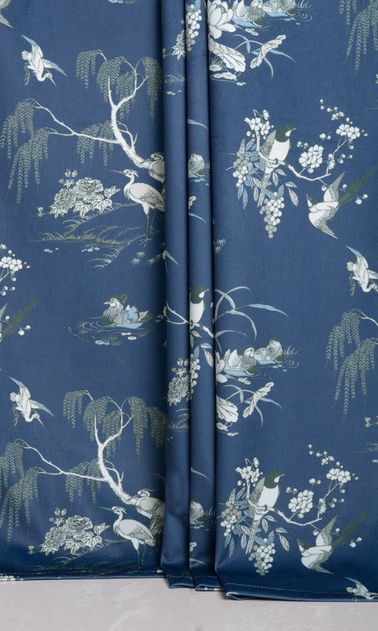 Chinoiserie Toile Velvet Home Decor Fabric By the Yard (Navy Blue)