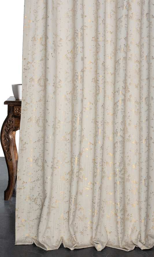 Metallic Abstract Window Curtains (Beige/ Golden)