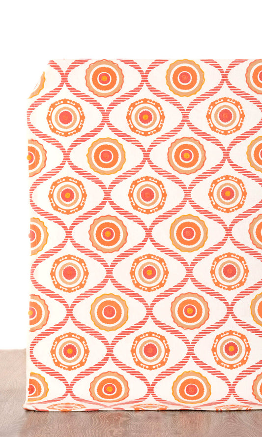 Printed Cotton Home Decor Fabric Sample (Red/ Orange/ White)