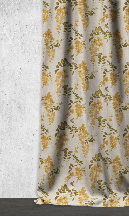 Dimout Floral Window Shades (Honey Yellow/ Grey)