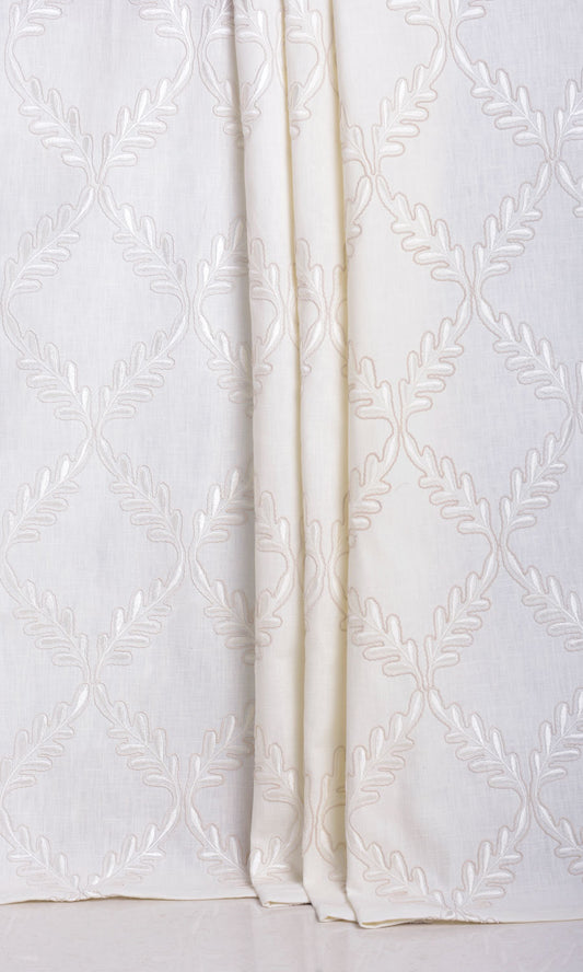 Poly-Linen Embroidered Drapery (White/ Cream)