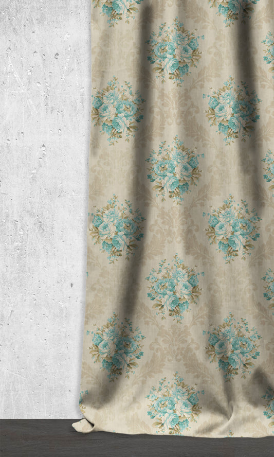 Floral Dimout Roman Shades (Blue/ Ivory)
