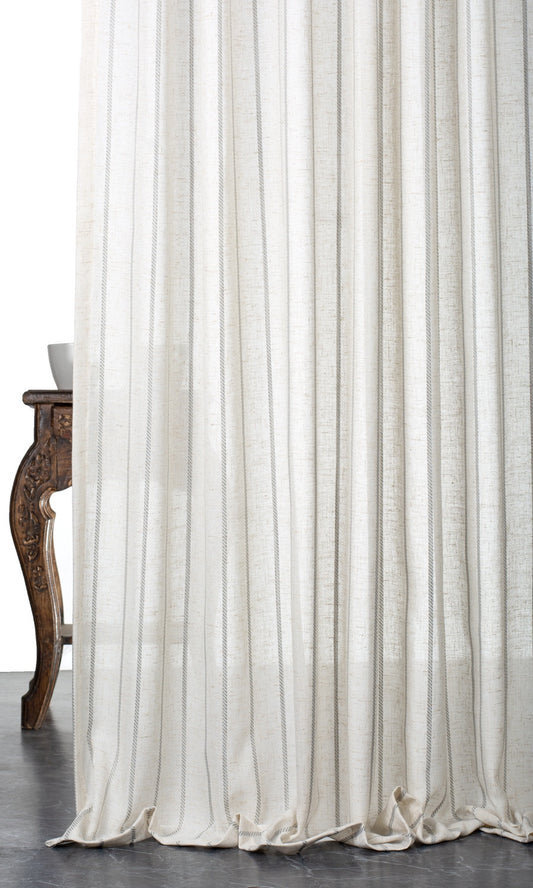 Striped Sheer Home Décor Fabric Sample (Warm White/ Gray)