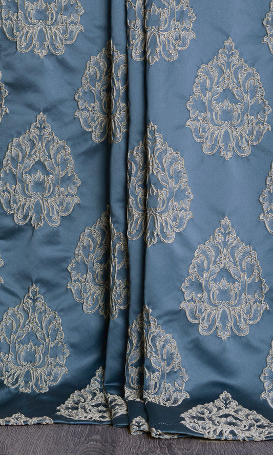 Damask Home Decor Fabric Sample (Navy Blue/ Gray)