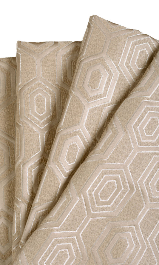 Jacquard Honeycomb Patterned Window Curtains (Beige)
