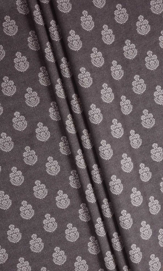 Floral Cotton Curtain Panels (Charcoal Grey)