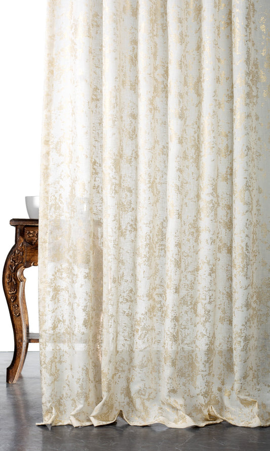 Metallic Print Semi-Sheer Home Decor Fabric Sample (White/ Golden)