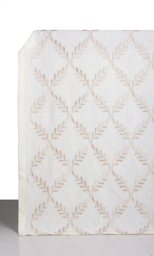 Poly-Linen Embroidered Window Curtains (White/ Cream)