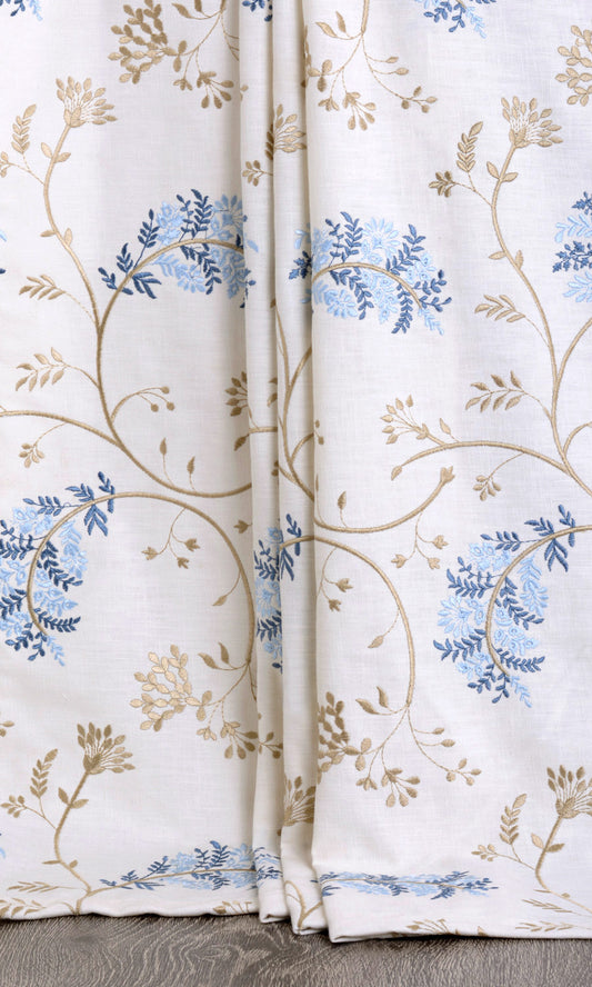 Floral Embroidery Home Décor Fabric By the Yard (Brown/ Blue/ White)