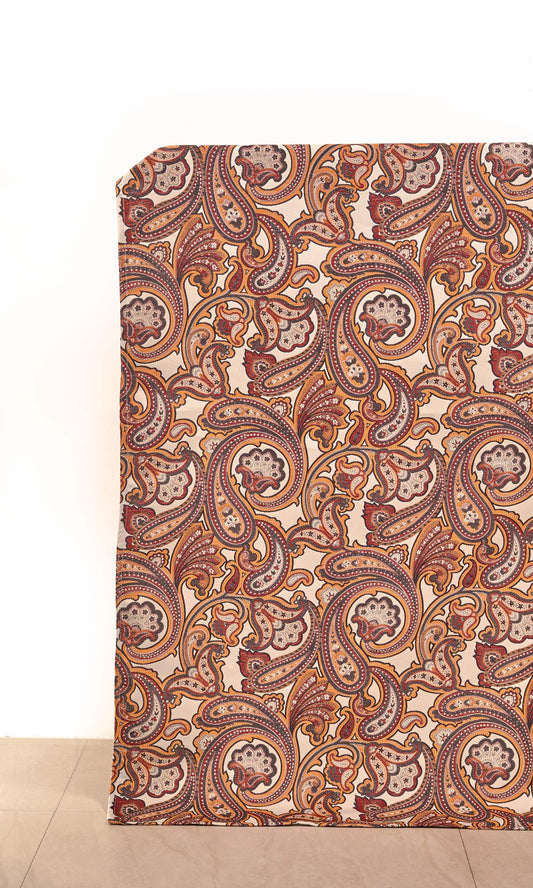 Paisley Home Décor Fabric By the Yard (Brown/ Russet Red/ Deep Yellow)
