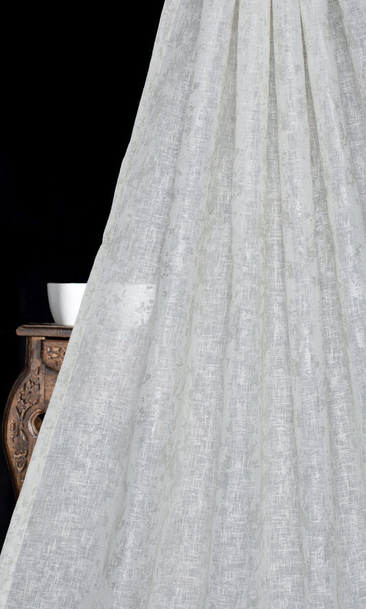 Metallic Accented Home Decor Fabric Sample (White/ Silver)