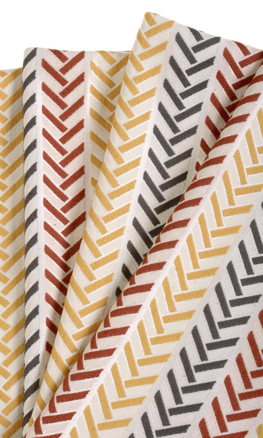Herringbone Home Decor Fabric By the Yard (Red/ Yellow/ Charcoal)