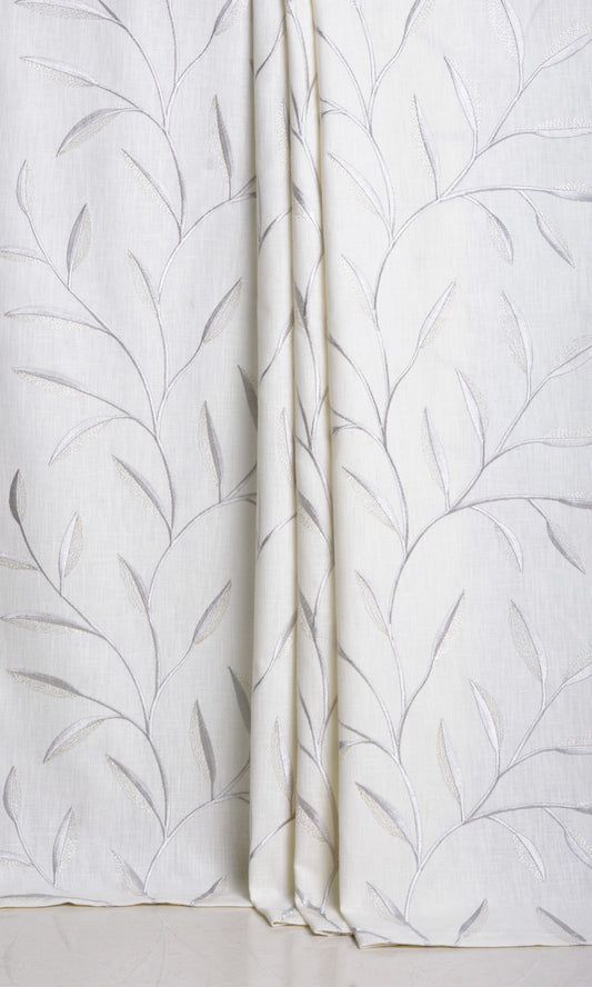 Floral Embroidery Home Decor Fabric Sample (White/ Cream)