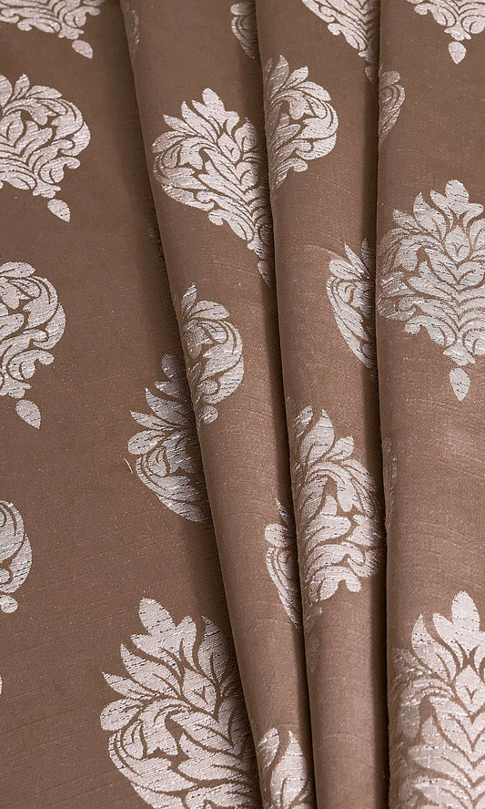 Self-Patterned Damask Window Curtains (Brown)