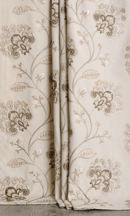 Vine Embroidered Home Décor Fabric By the Yard (Latte Beige/ Brown)