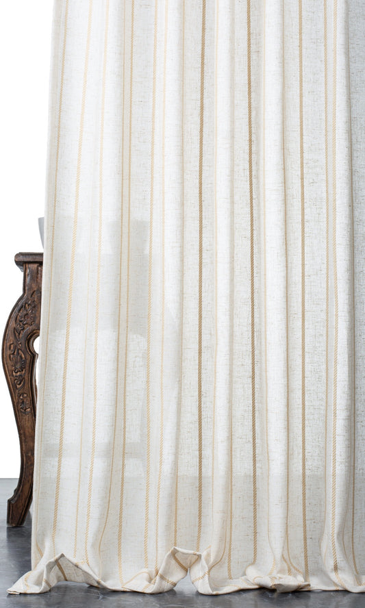 Striped Sheer Home Decor Fabric Sample (White/ Mustard Beige)