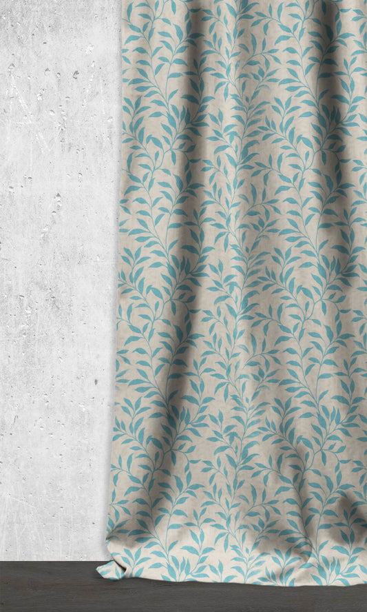 Floral Dimout Home Decor Fabric Sample (Blue/ Ivory)