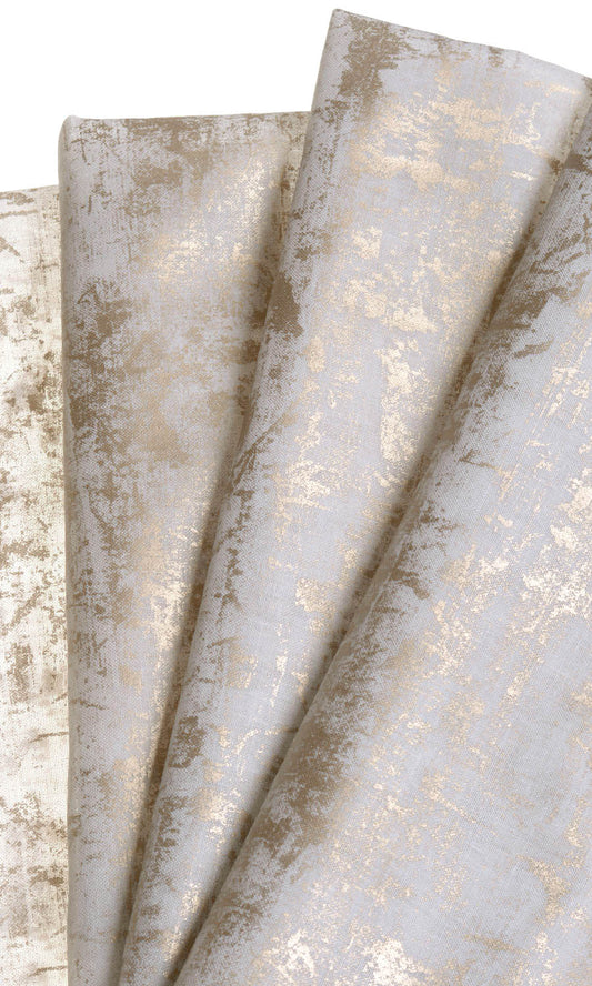 Sheer Home Décor Fabric By the Yard (White/ Metallic Golden)