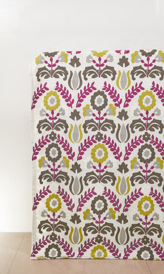 Floral Window Curtains (White/ Magenta/ Gray/ Green)