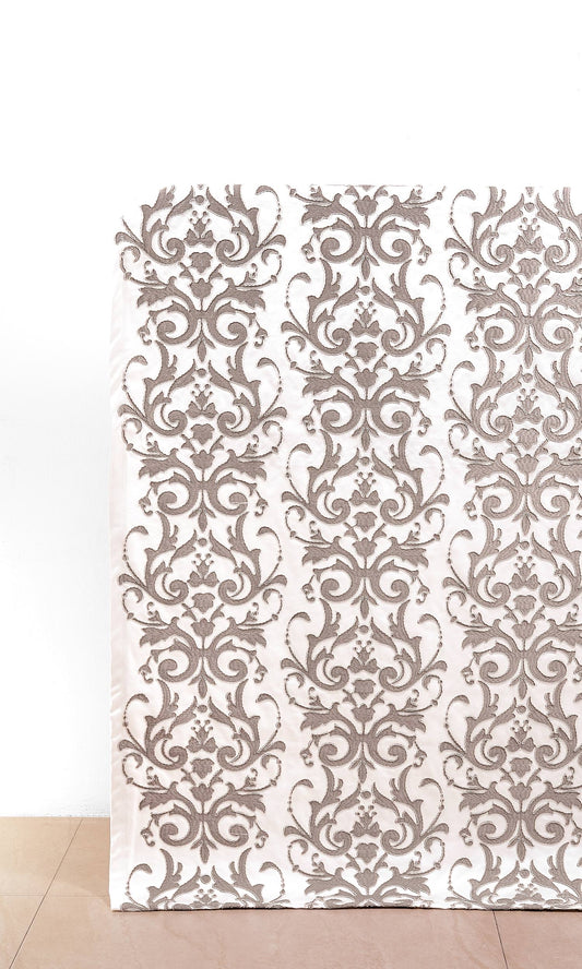 Damask Window Curtains (White/ Grey)