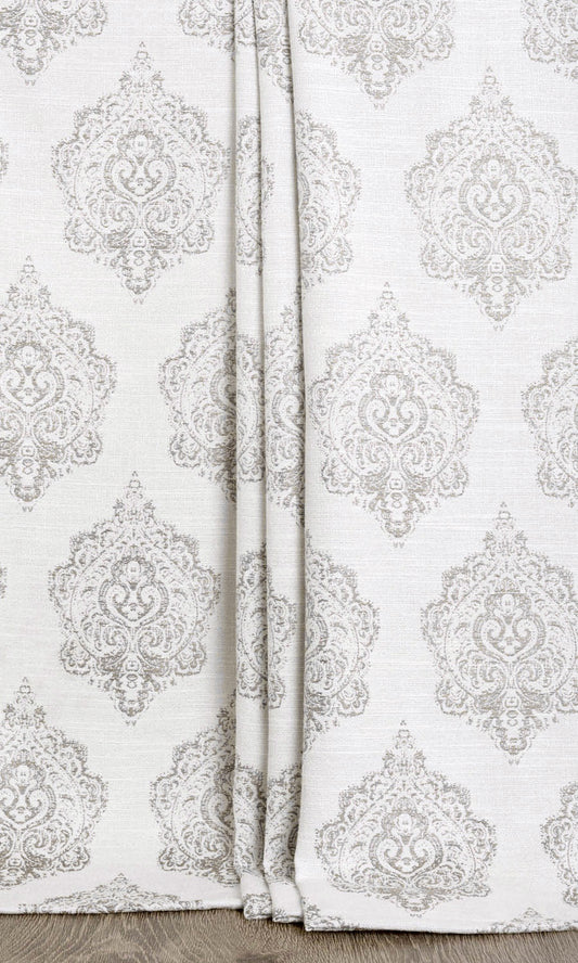 Damask Poly-Cotton Home Décor Fabric By the Yard (Off White/ Gray)