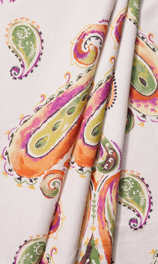 Paisley Print Roman Shades (Green/ Orange)