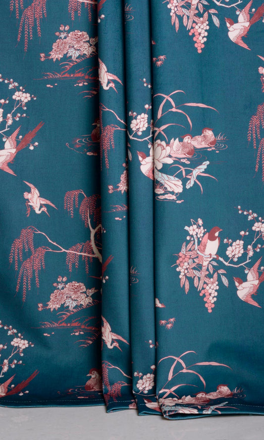 Chinoiserie Toile Velvet Window Shades (Blue/ Pink)