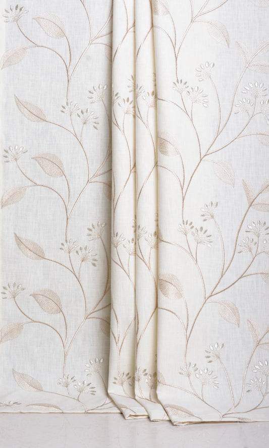 Floral Embroidery Home Decor Fabric Sample (White/ Cream)