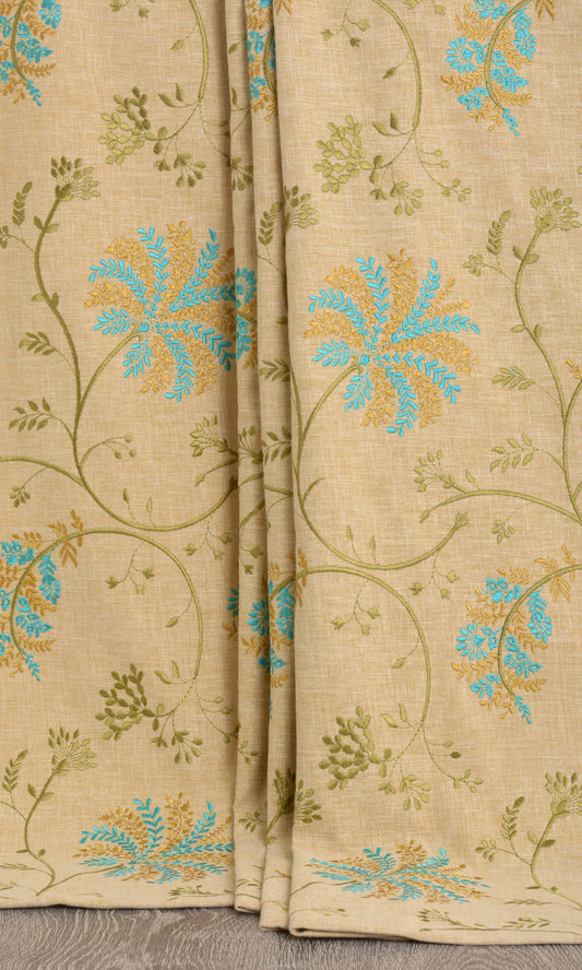 Floral Embroidery Home Decor Fabric Sample (Beige/ Brown/ Green/ Blue)