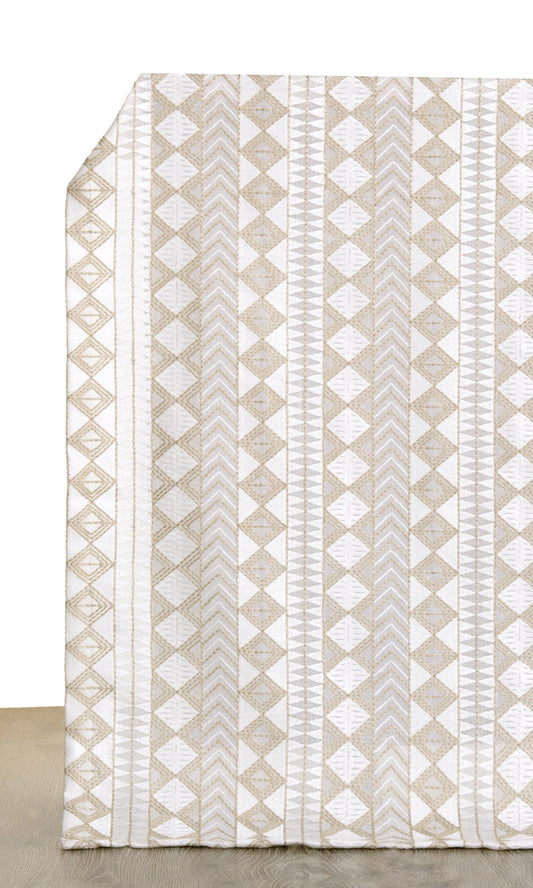 Geometric Patterned Sheer Window Curtains (White/ Beige)