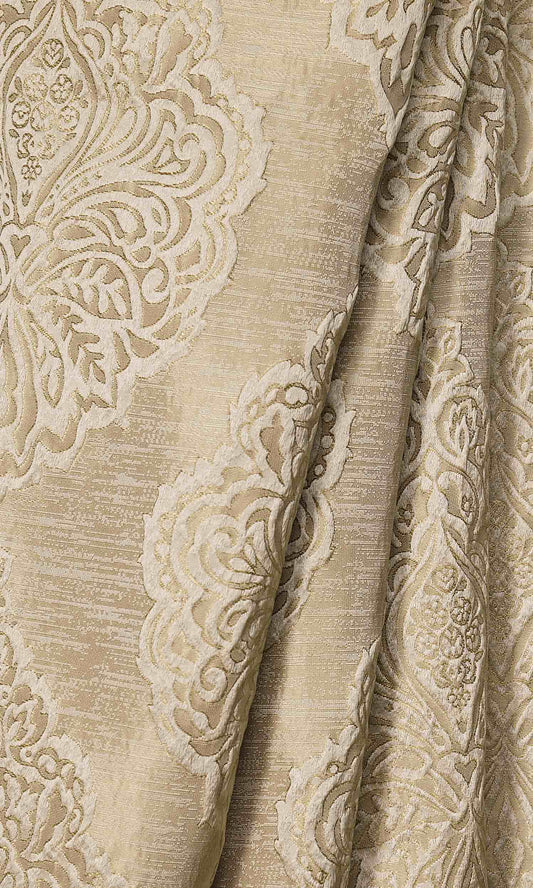 Damask Curtain Panels (Beige/ Champagne Gold)