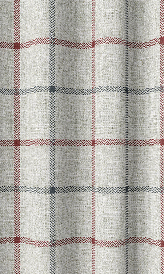 Check Patterned Home Decor Fabric Sample (Linen White/ Red)