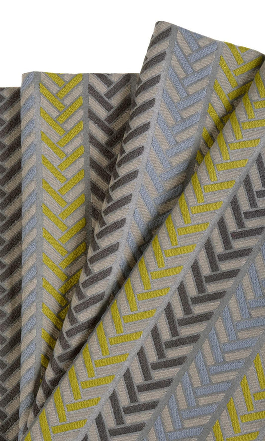 Herringbone Patterned Home Decor Fabric By the Yard (Grey/ Yellow)