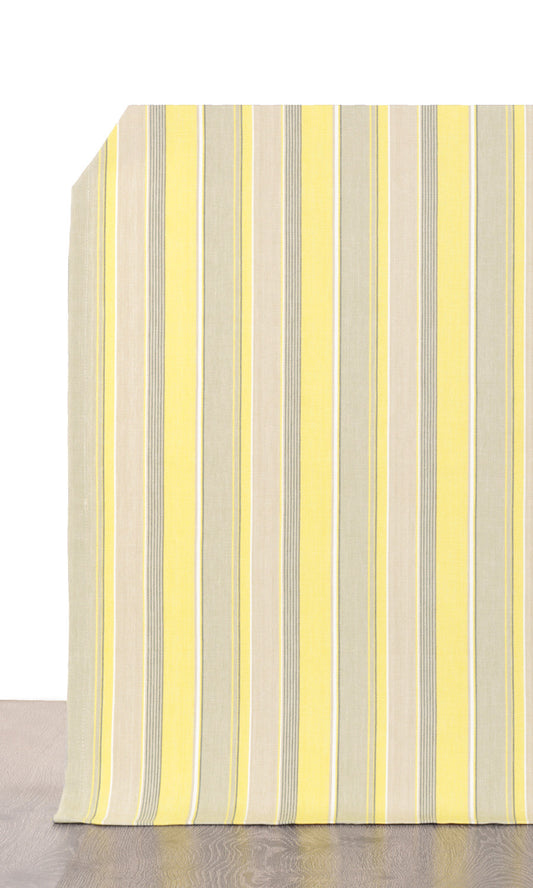 Striped  Home Decor Fabric Sample (Yellow/ Gray/ White)