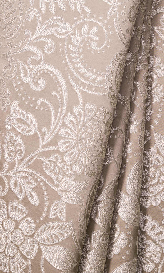 Floral Self-Patterned Drapes (Beige & Cream)