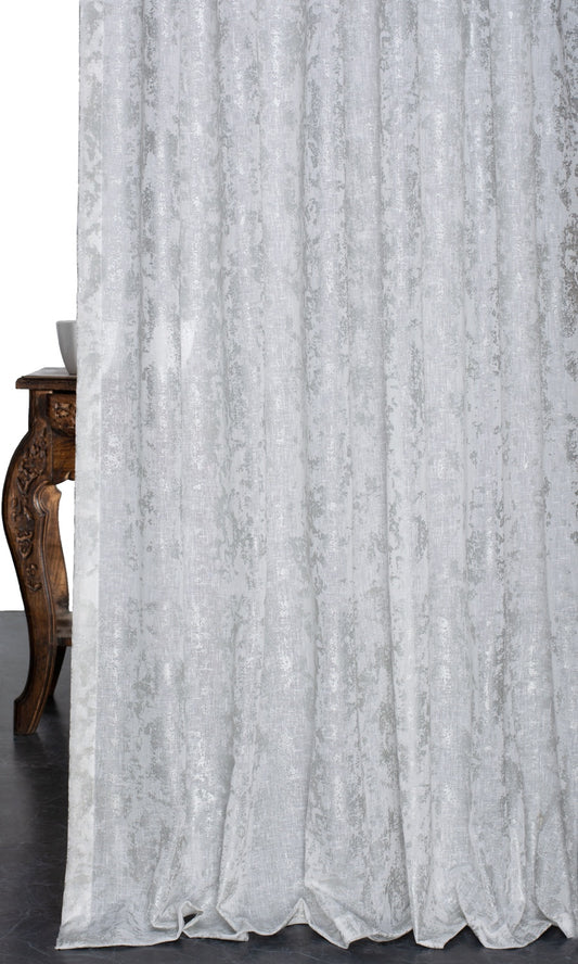 Metallic Accents Semi-Sheer Curtain Panels (White)