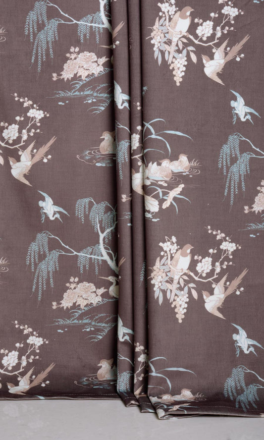 Chinoiserie Toile Velvet Roman Shades (Deep Wine/ Brown)