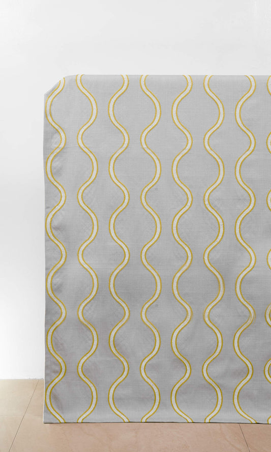 Wave Striped Window Curtains (Gray/ Yellow)